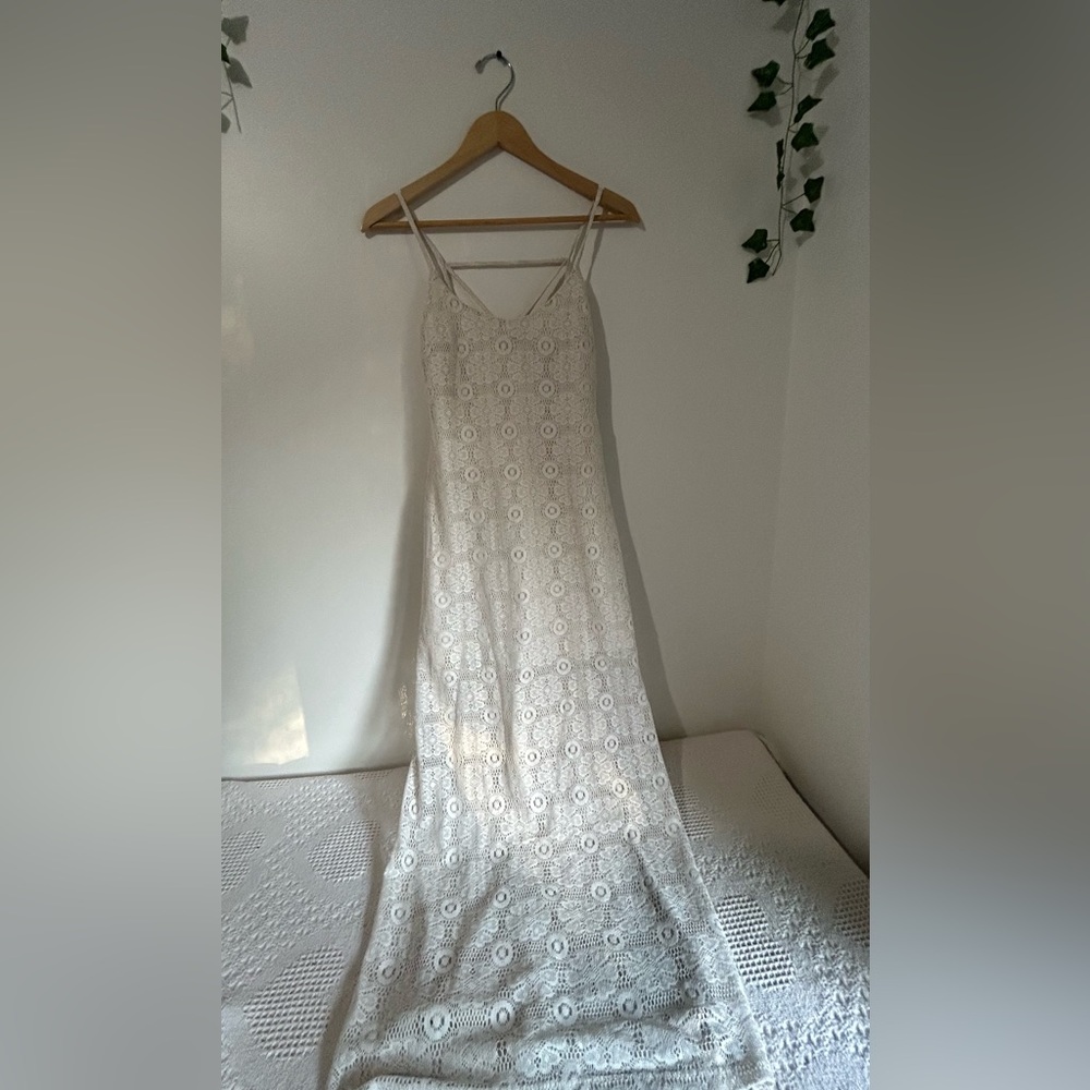 Love on a Hanger Romantic White Lace Maxi Dress Hippie Boho 90’s Y2K Feminine